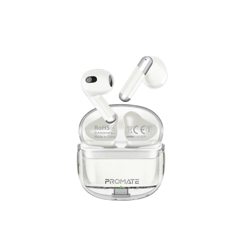 سماعات Promate TransPods TWS بلوتوث 5.3 13mm درايفر 6H أبيض - 33