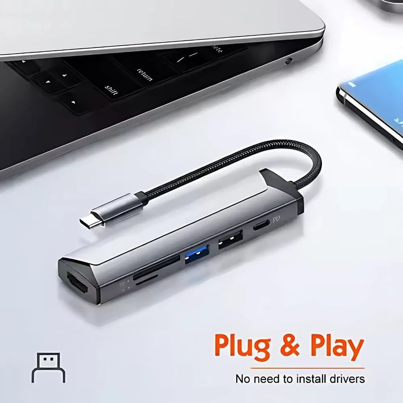 محول LDNIO DS-56H USB-C إلى متعدد المنافذ مع 100W PD و HDMI وقارئ SD/TF - 9