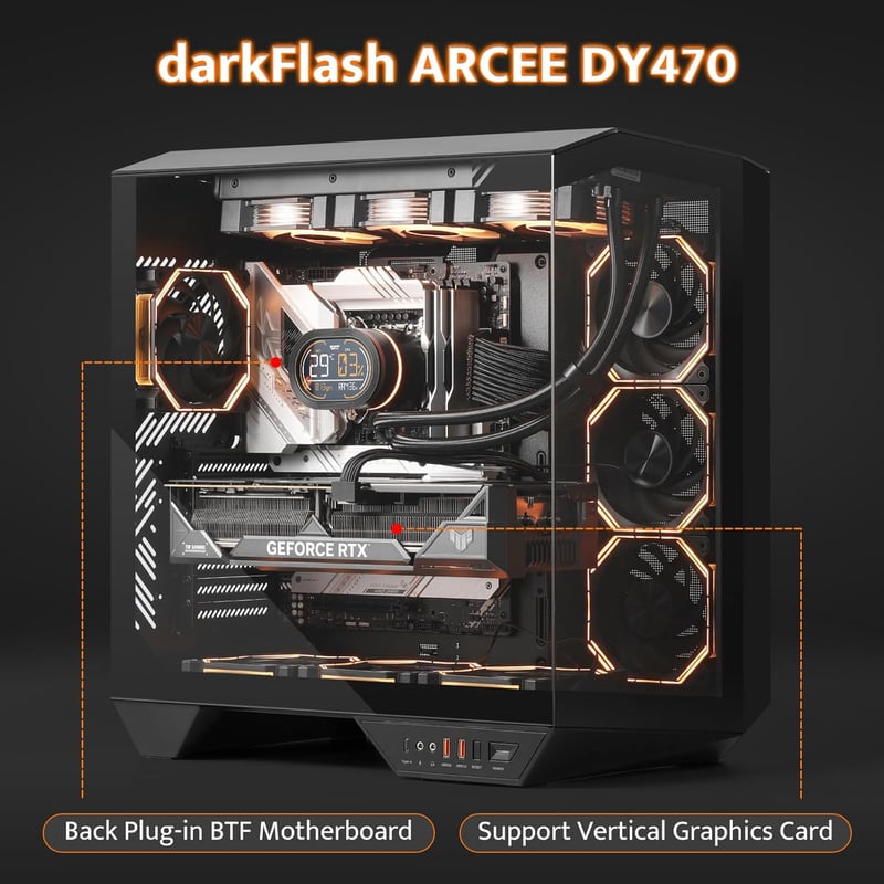 DarkFlash DY470 Mid-Tower ATX Case Black Tempered Glass - 4