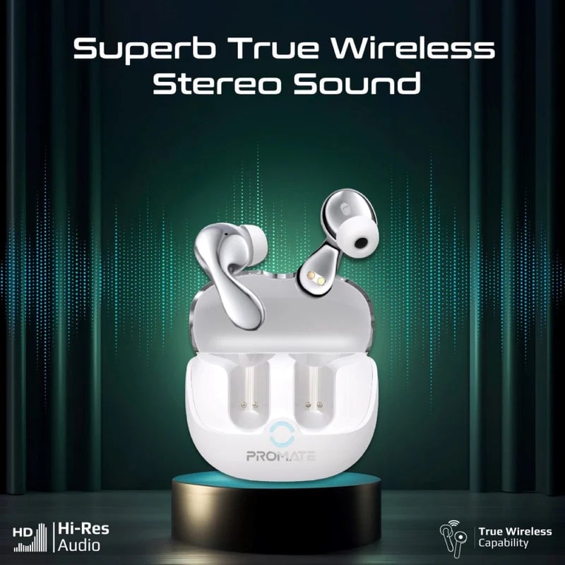 سماعات Promate Baton TWS ANC Bluetooth 5.4 13mm IPX4 6H أبيض - 20