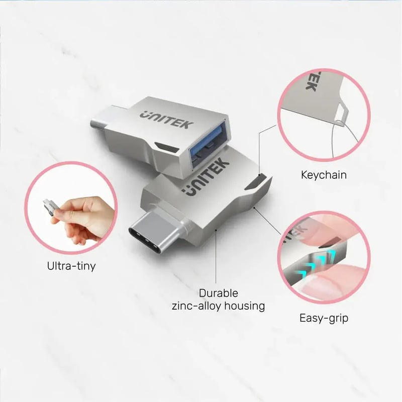 محول Unitek A1025GNI USB-C إلى USB-A 3.0 5Gbps فضي - 4