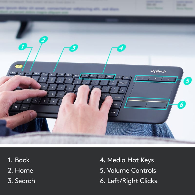 كيبورد Logitech K400 Plus Full-Size لاسلكي لوحة لمس أسود - 8