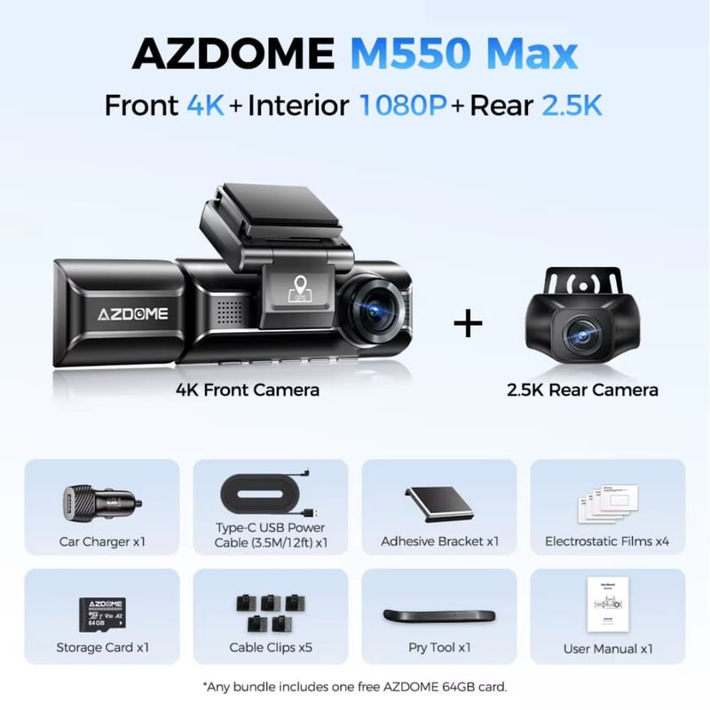 داش كام AZDOME M550 Max 3-Channel 4K - 9