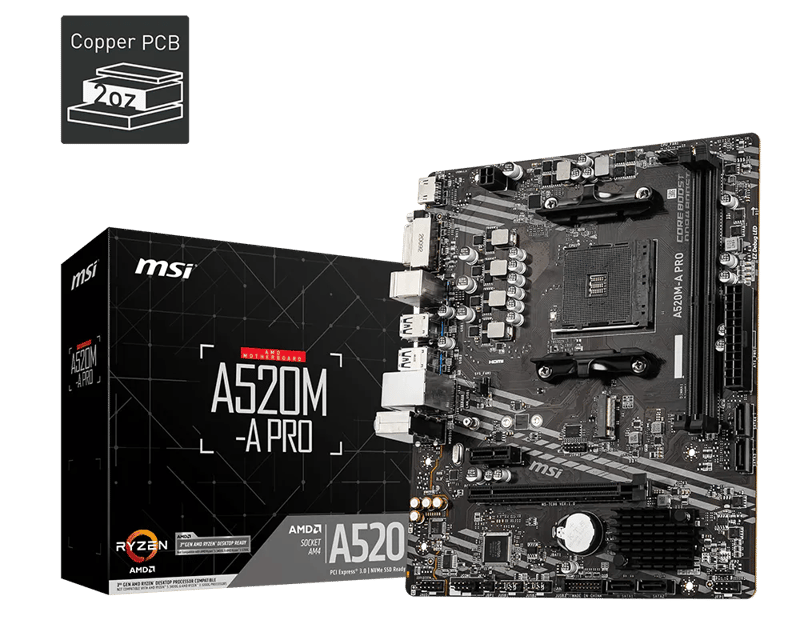 MSI A520M-A PRO AM4 Micro-ATX DDR4 Motherboard - 1