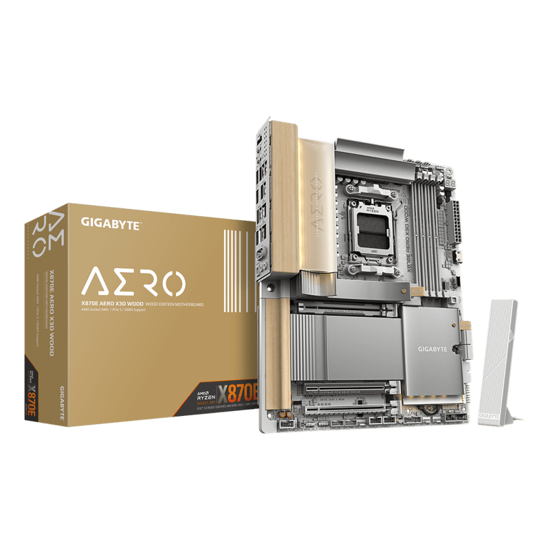 لوحة أم جيجابايت أيرو GIGABYTE X870E AERO X3D WOOD بلمسات خشبية بمقبس AM5 ودعم ذاكرة DDR5 بحجم ATX - 1