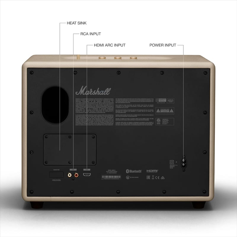 Marshall Woburn III Bluetooth Home Speaker - Loud Stereo Sound with Bass and Treble Controls , Plug-in Powered , Record Player Compatible , HDMI, RCA, 3.5mm Aux Inputs - Cream - 6