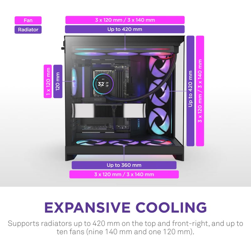 كيس NZXT H9 Flow Mid-Tower ATX أسود RGB - 4
