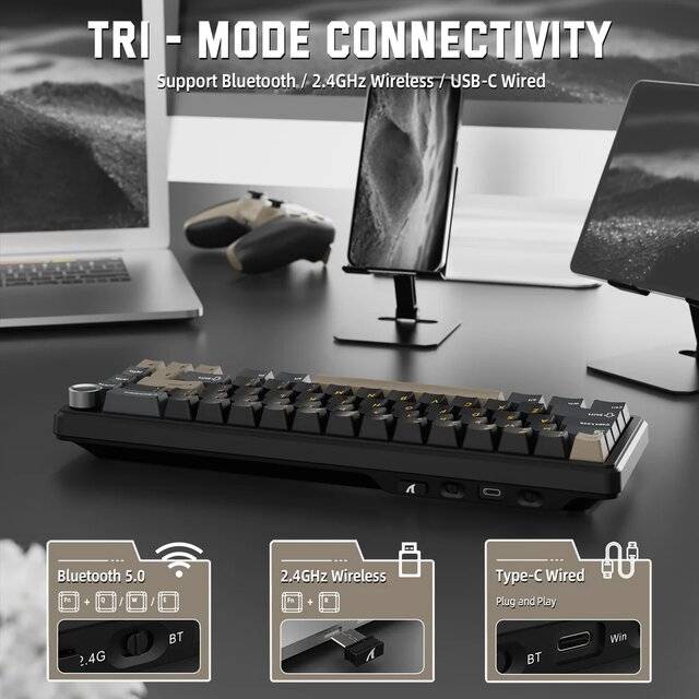 كيبورد Attack Shark X66 65% Hot-Swappable Dual-Mode RGB أسود - 4