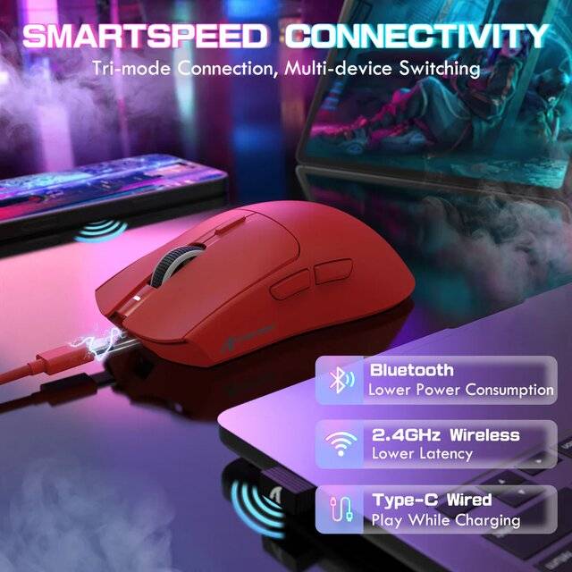 ماوس Attack Shark X1 40000 DPI لاسلكي RGB أحمر - 4