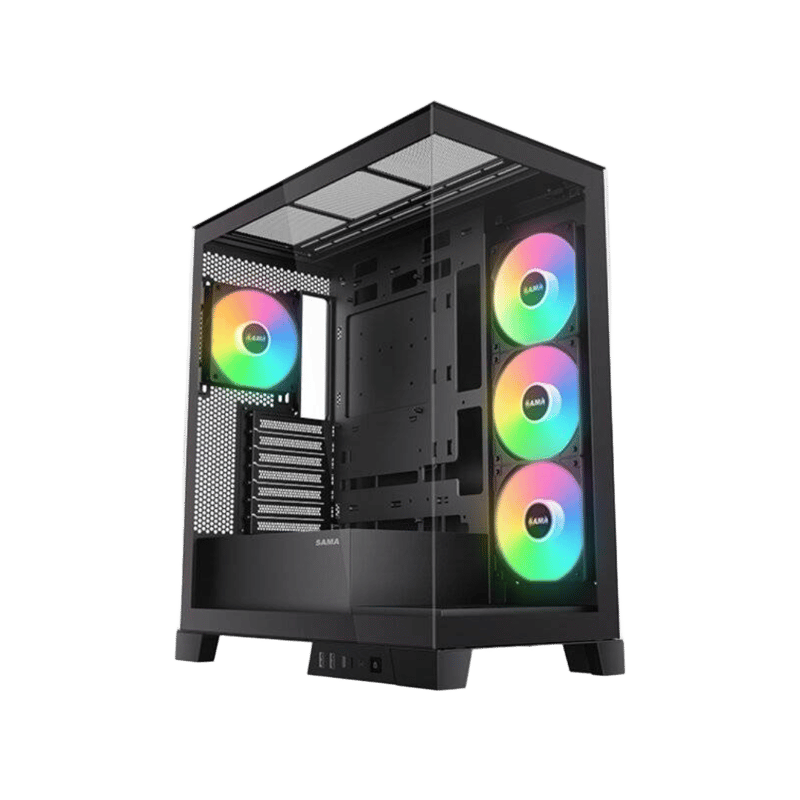 SAMA V50 Mid-Tower ATX Case Black Tempered Glass with 4 ARGB Fans - 5
