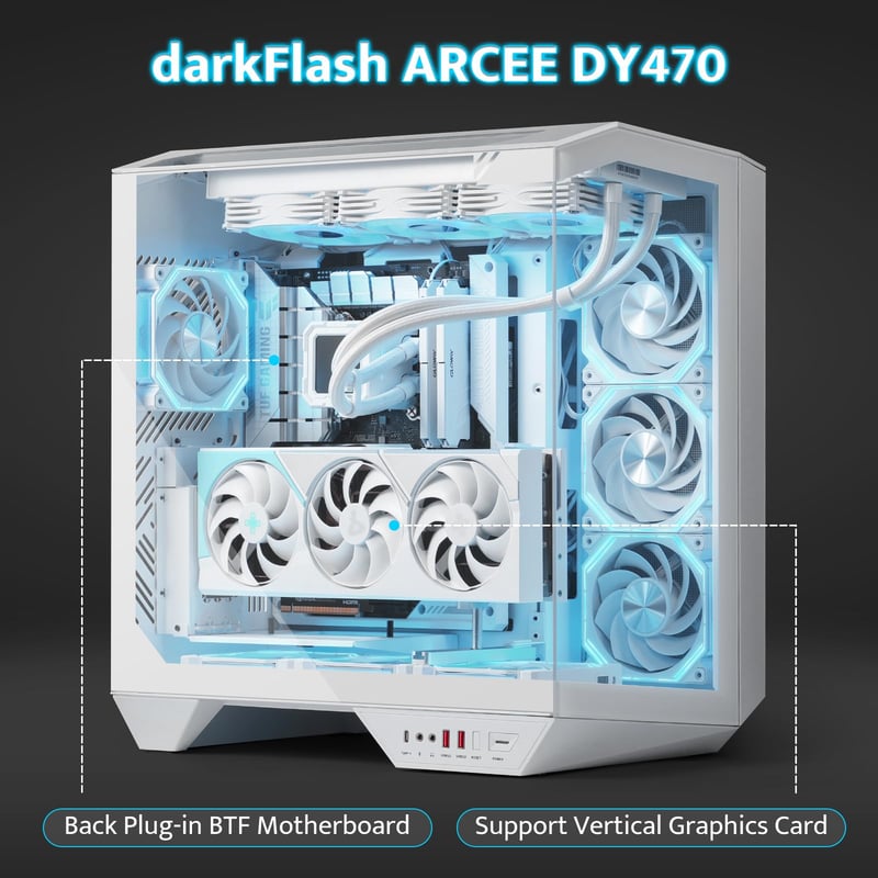 DarkFlash DY470 Mid-Tower ATX Case White Tempered Glass - 5