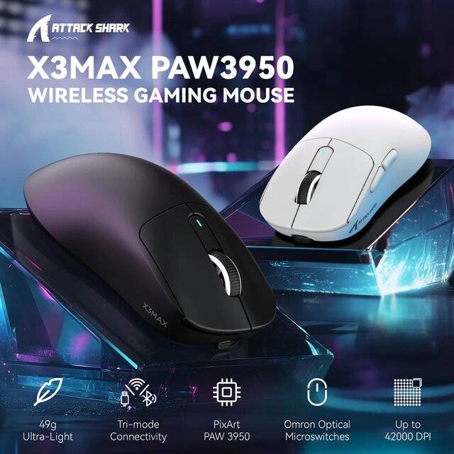 ماوس Attack Shark X3 Max 42000 DPI Dual-Mode أسود - 3