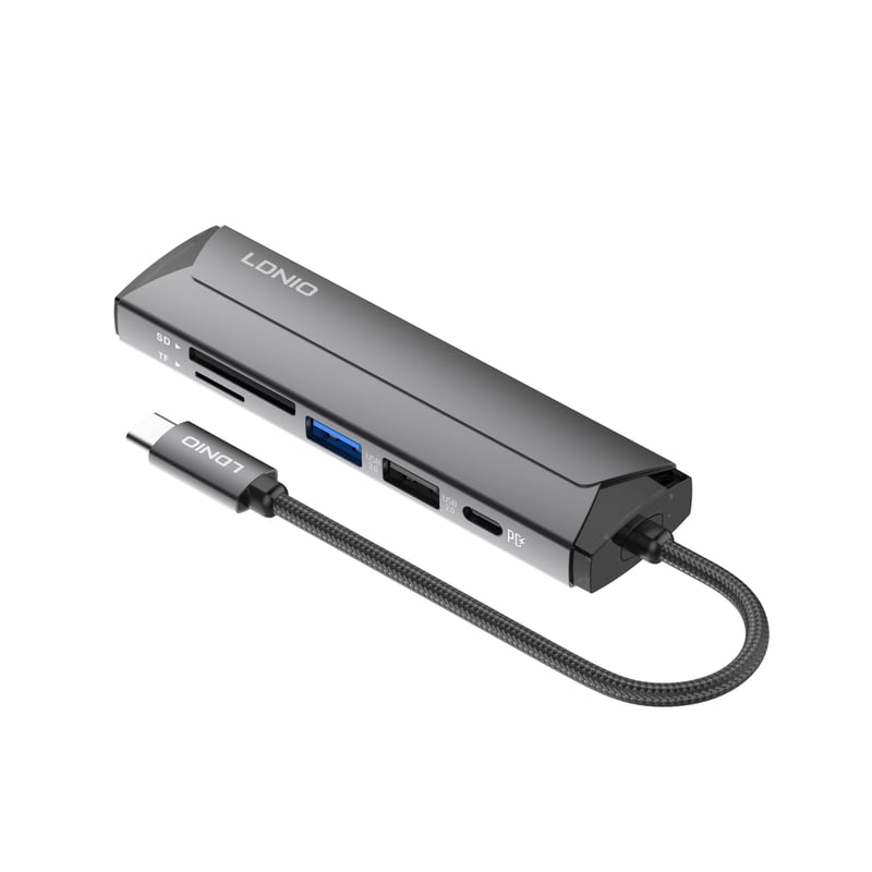محول LDNIO DS-56H USB-C إلى متعدد المنافذ مع 100W PD و HDMI وقارئ SD/TF - 6