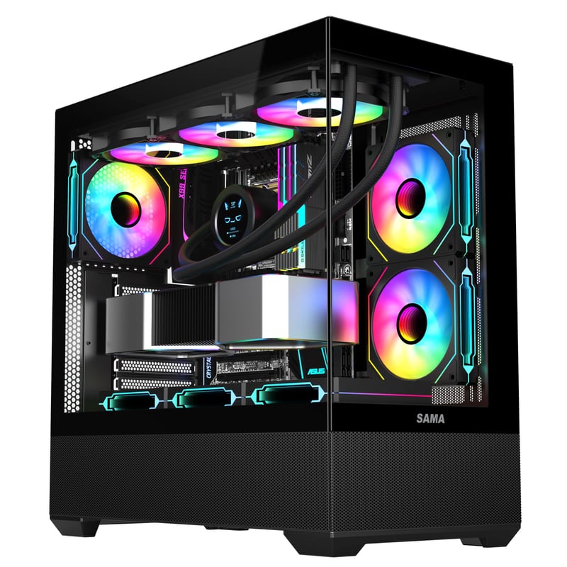 SAMA SV02 Mid-Tower ATX Case Black Tempered Glass - 6