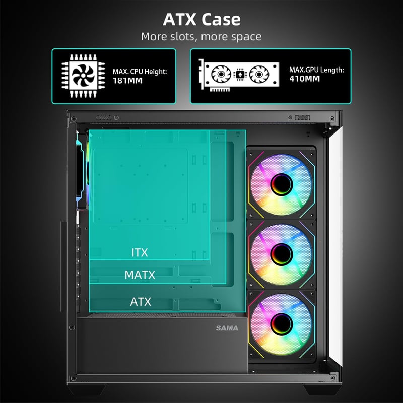 كيس SAMA SV01 Mid-Tower ATX أسود زجاج مقسى - 8