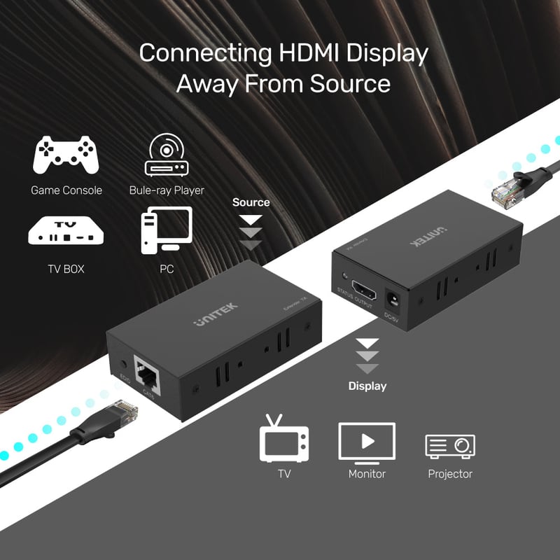 UNITEK HDMI to Ethernet Extender 4K@30Hz 60m Adapter - 3