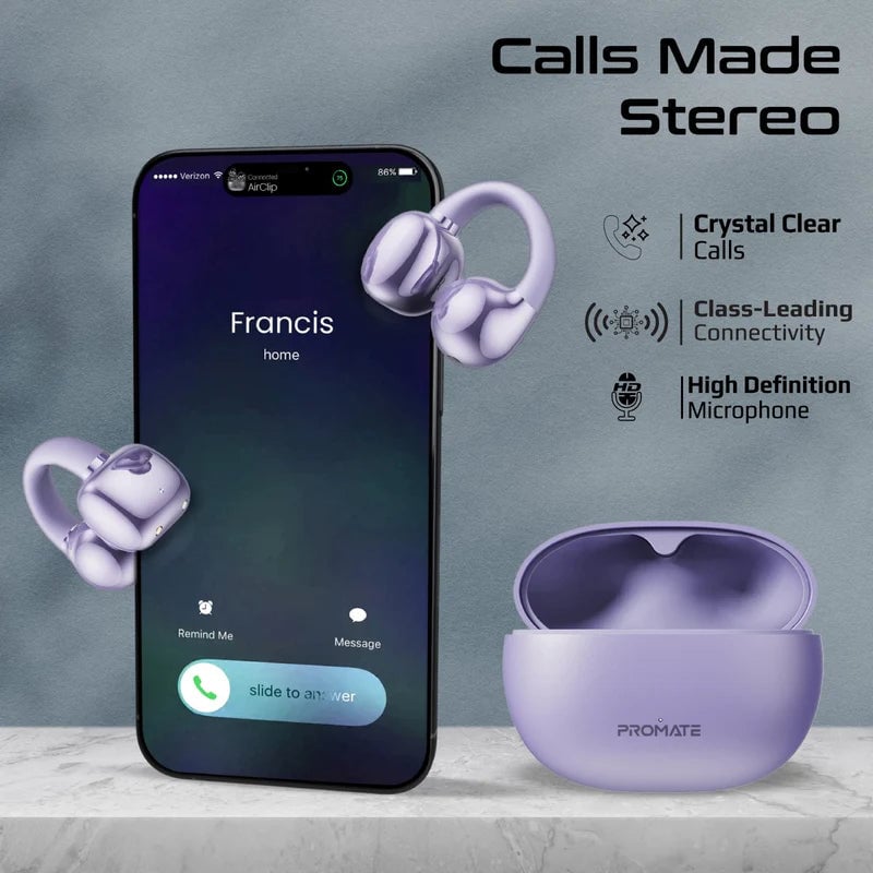 سماعات Promate AirClip AudioFit TWS بلوتوث 5.4 بنفسجي - 16
