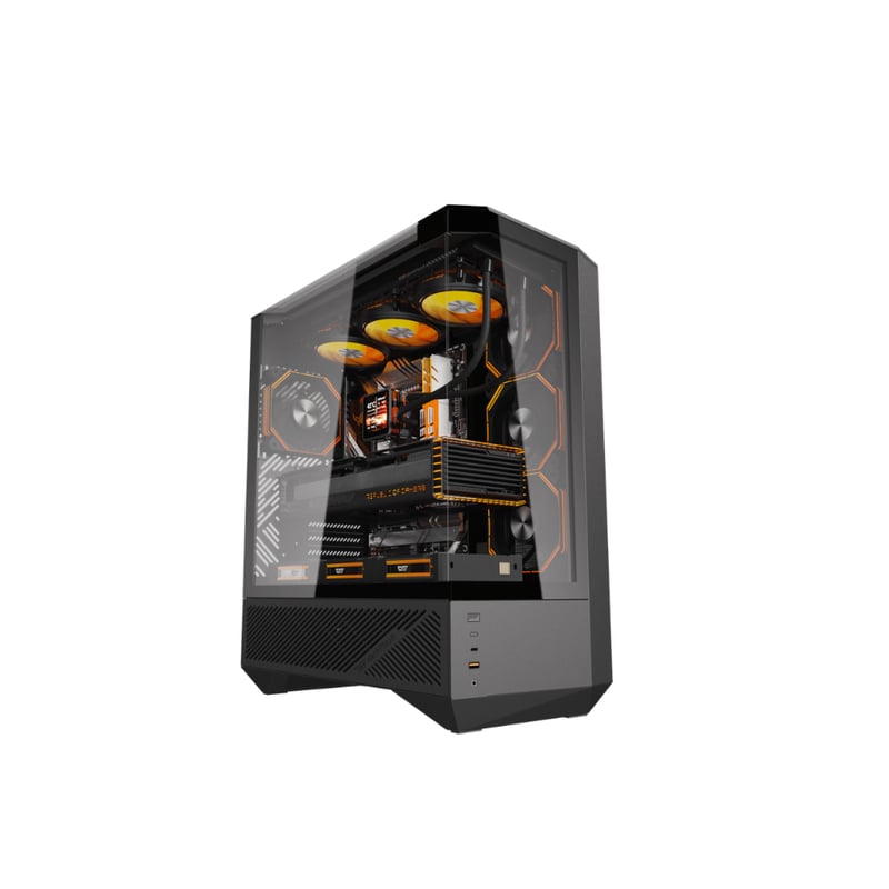 darkFlash DY460 Black Dual-Chamber Mid-Tower ATX PC Case (Included 4 ARGB Fans / 3-Sided Panoramic Tempered Glass / Back-Connect Motherboard Support / USB-C 10Gbps) - 1