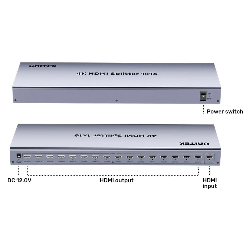 محول UNITEK HDMI Splitter 1 In 16 Out 4K@30Hz HDMI 1.4 رمادي فضائي - 9