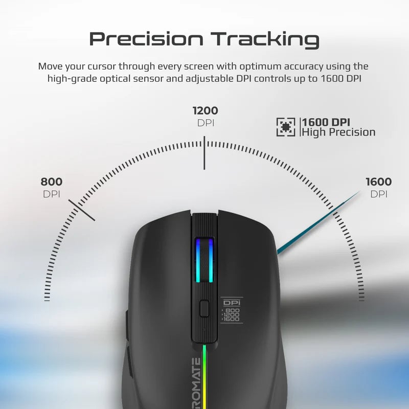 Promate Kitt Wireless Ergonomic Optical Mouse LED Rainbow - 7