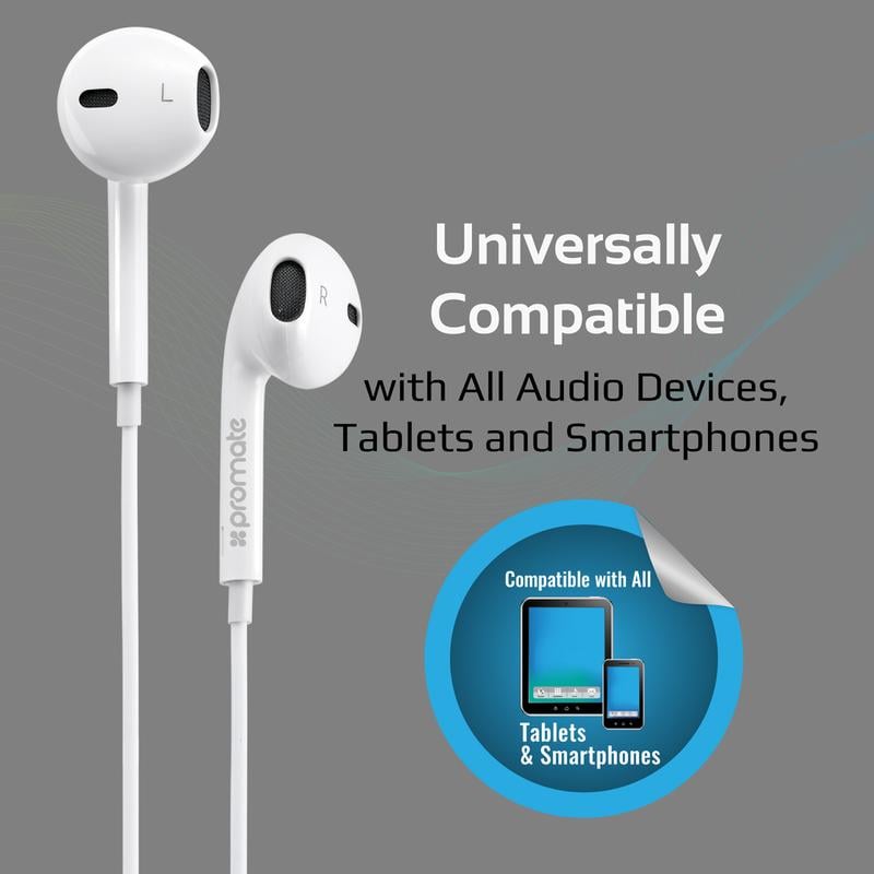 Promate gearPod-IS2 Wired Earbuds with Mic 3.5mm White - 13