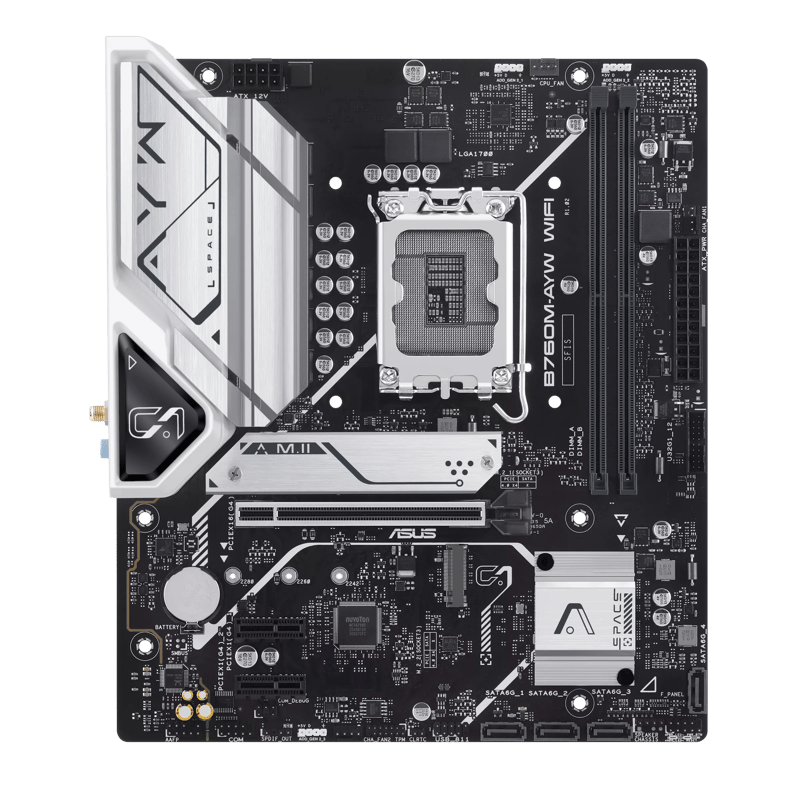 مذربورد أسوس B760M-AYW WIFI لمعالجات LGA 1700 مقاس Micro-ATX مع DDR5 و Wi-Fi 6 - 1