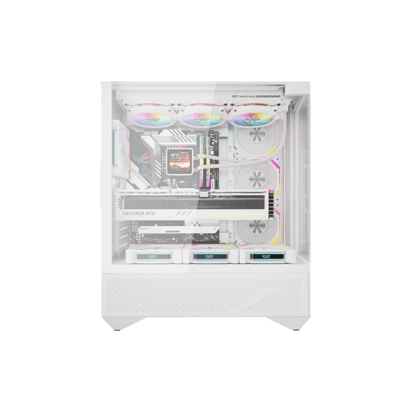 darkFlash DY460 White Dual-Chamber Mid-Tower ATX PC Case (Included 4 ARGB Fans / 3-Sided Panoramic Tempered Glass / Back-Connect Motherboard Support / USB-C 10Gbps) - 7