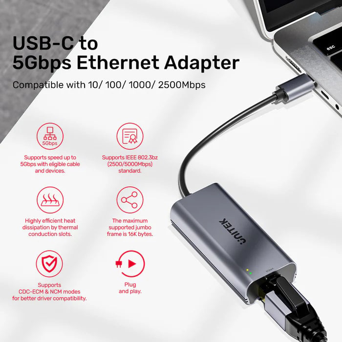 محول UNITEK USB-C إلى Ethernet 5 Gbps - 8