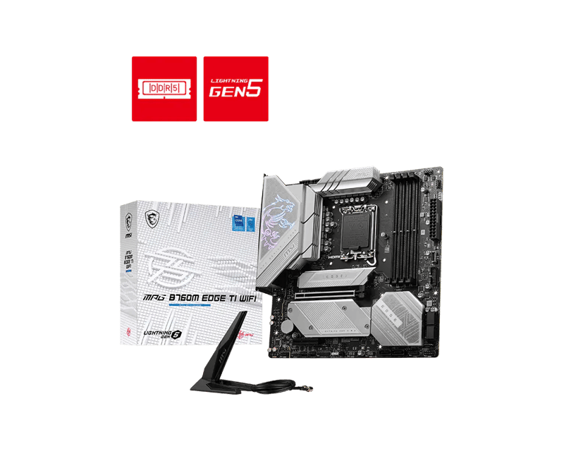 MSI MPG B760M EDGE TI WIFI LGA 1700 Micro-ATX Motherboard DDR5 PCIe 5.0 Wi-Fi 6E - 1