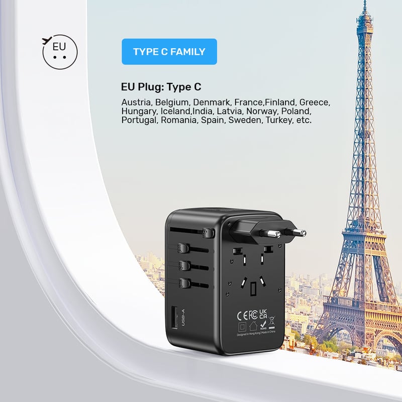 Unitek GaN 100W Universal Travel Adapter Black - 7