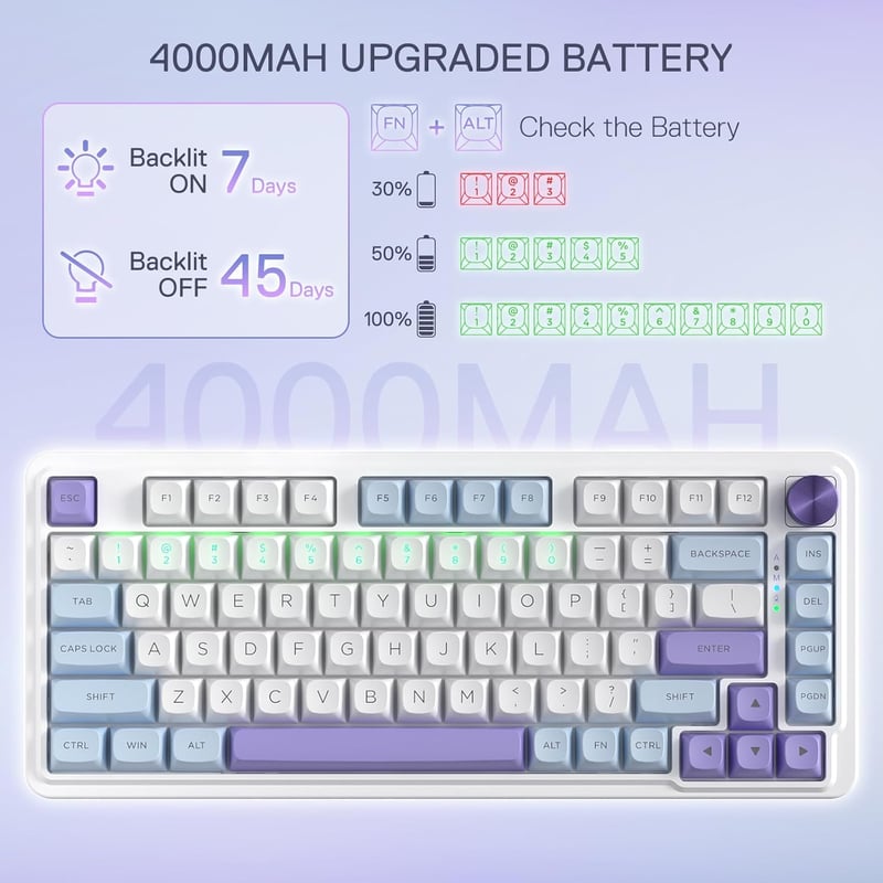 Redragon K673WBP RGB Mechanical Keyboard 75% Gasket Wired/2.4/BT - 6