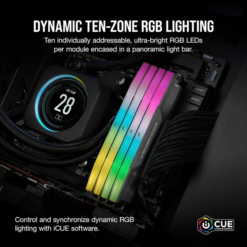 CORSAIR VENGEANCE RGB DDR5 32GB (2x16GB) 6000MHz CL38 Memory Kit - Black - 7
