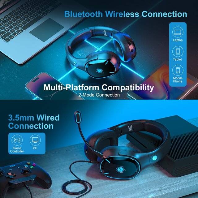 Phoinikas Q6S Wireless Gaming Headset with Detachable Microphone - 2