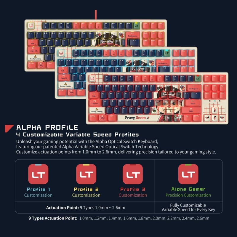 Bloody x Savage Impact AT87 Alpha Optical Switch Performance Keyboard - Adjustable Actuation Point, Gaming PBT Keycaps, Stealth Quiet Typing, TKL - Proxy Boom - 15