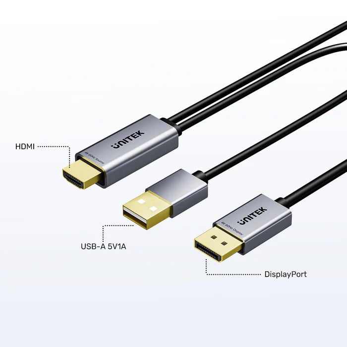 محول UNITEK HDMI إلى DisplayPort كيبل 1.8m أسود - 1