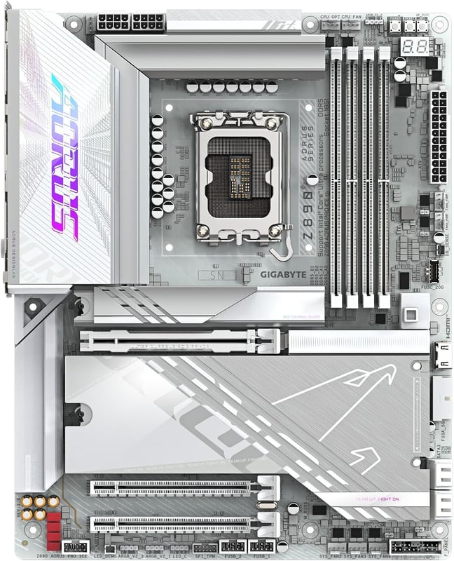 لوحة أم جيجابايت أوروس GIGABYTE Z890 AORUS PRO ICE باللون الأبيض بمقبس LGA 1851 ودعم ذاكرة DDR5 بحجم ATX - 3