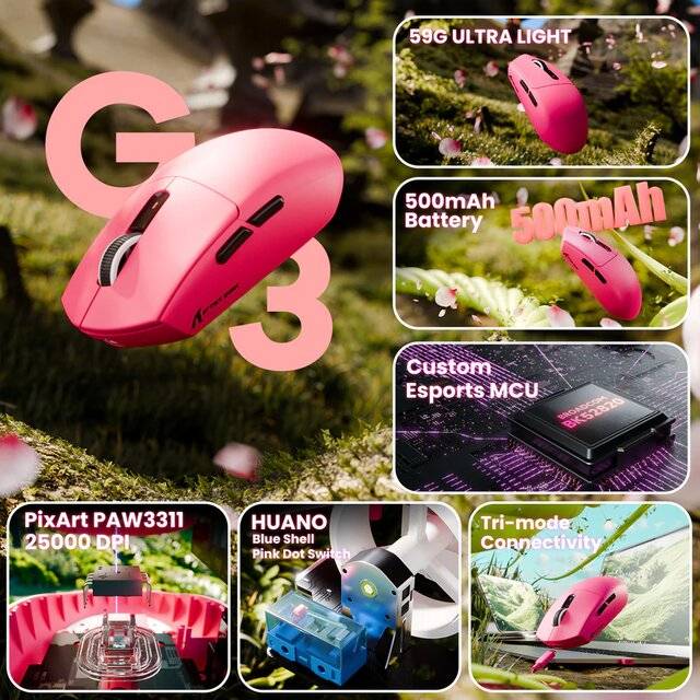 ماوس Attack Shark G3 25000 DPI لاسلكي أحمر - 3