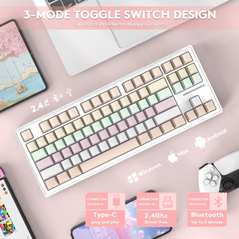 Attack Shark M87 Mechanical Keyboard Wireless 75% RGB Pink Gradient - 3