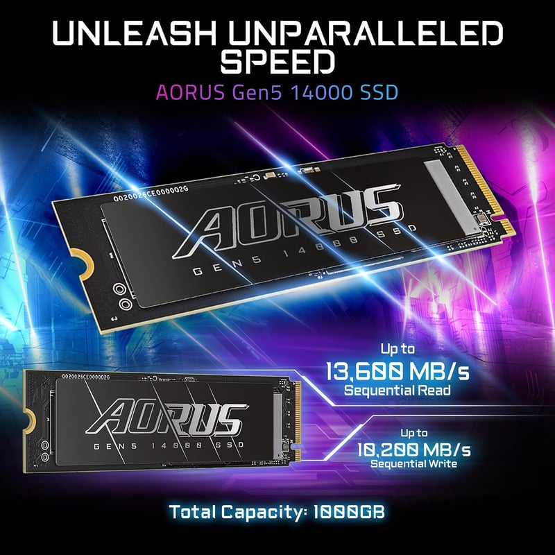 وحدة تخزين جيجابايت AORUS Gen5 14000 SSD بسعة 1 تيرابايت PCIe 5.0 NVMe M.2 داخلية - 8
