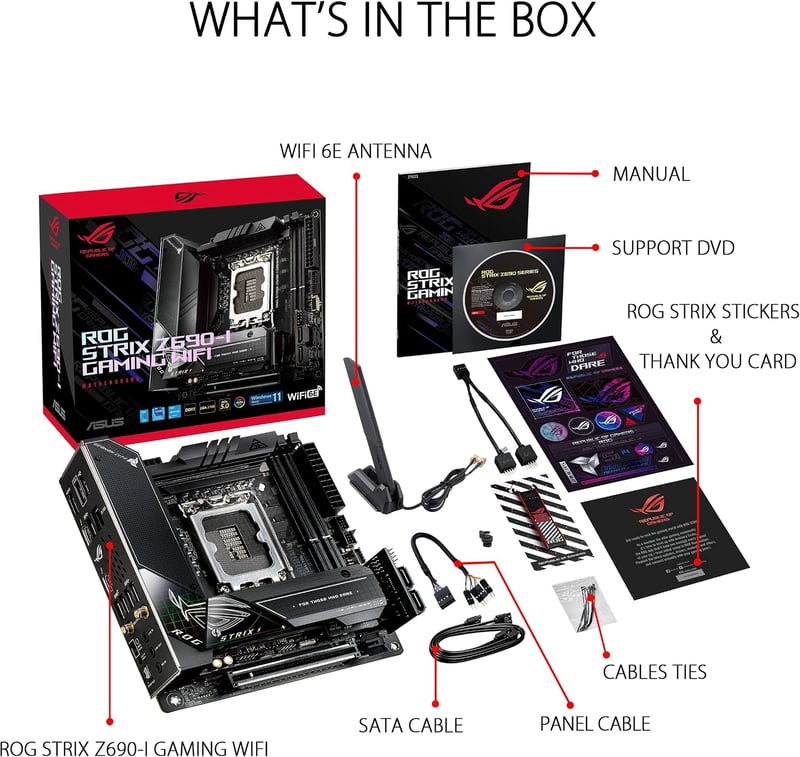 مذربورد أسوس ROG STRIX Z690-I GAMING WIFI لمعالجات LGA 1700 مقاس Mini-ITX مع DDR5 و PCIe 5.0 - 7