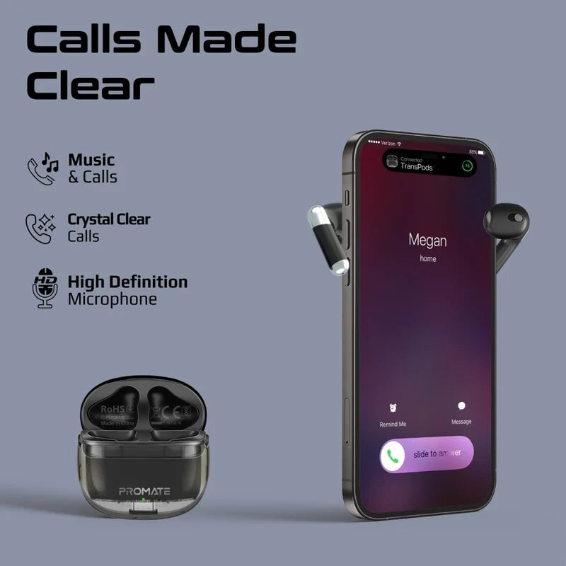 سماعات Promate TransPods IntelliTouch TWS بلوتوث 5.3 13mm 6H أزرق - 19