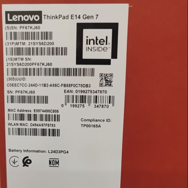 Lenovo Thinkpad E14 - (D200), Intel Ultra 5-225U, RAM 16GB, SSD 512GB, Intel Graphics, 14.0 WUXGA IPS, Black - 6