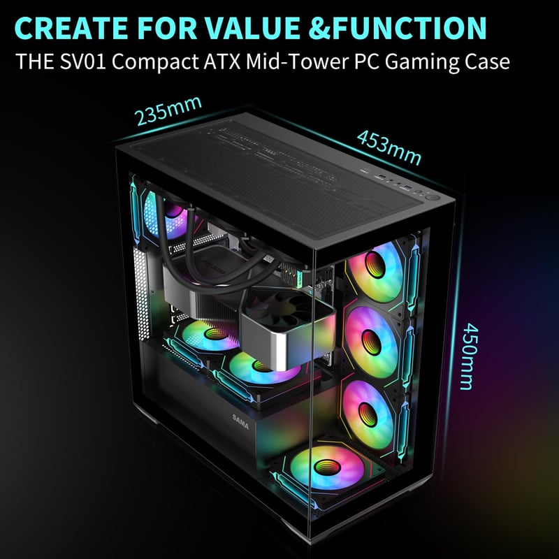 كيس SAMA SV01 Mid-Tower ATX أسود زجاج مقسى - 5