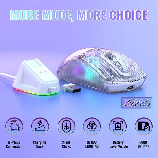 Attack Shark X2 Pro Wireless Gaming Mouse - White - 2
