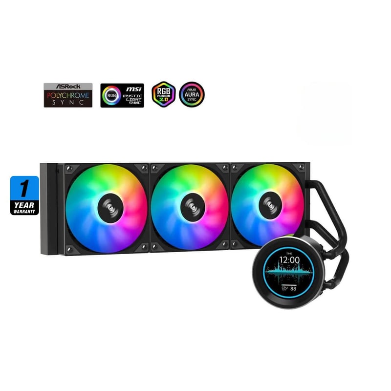SAMA SM360 PRO AIO 360mm Liquid Cooler with 2.8-inch LCD Display Black - 7