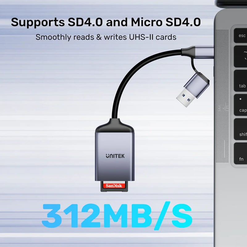 محول USB Unitek قارئ بطاقات SD و MicroSD مزدوج UHS-II 312MB/s - 5