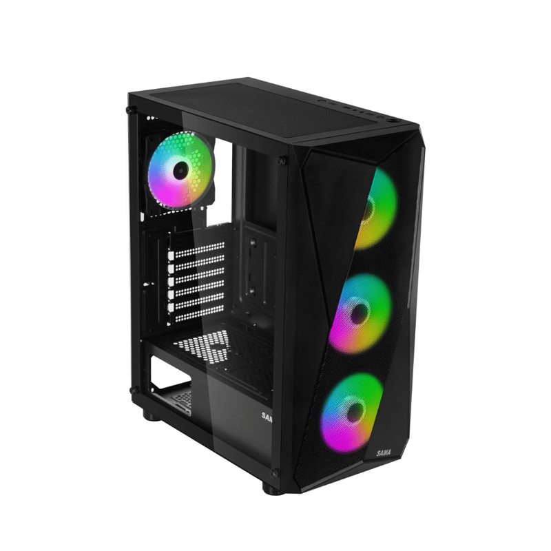 SAMA 3313 Mid-Tower ATX Case Black Tempered Glass with 4 ARGB Fans - 6