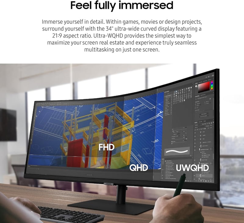Samsung ViewFinity S6 34" UWQHD 100Hz VA Curved Monitor - 8