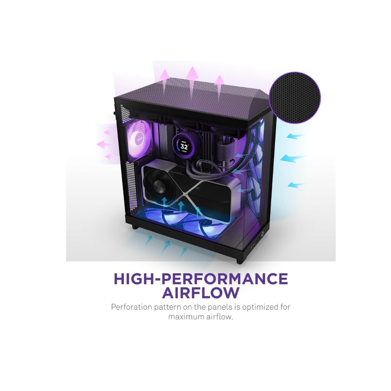 كيس NZXT H6 Flow RGB Compact Dual-Chamber برج متوسط Mini-ITX أسود - 7