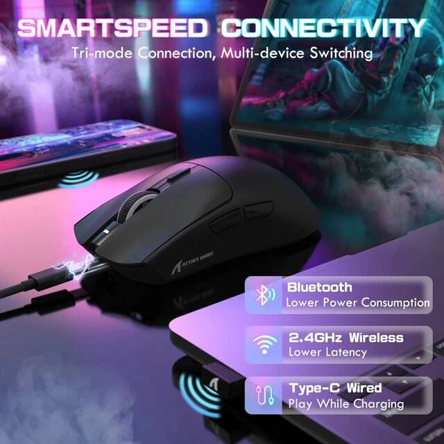ماوس Attack Shark X1 40000 DPI Dual-Mode RGB أسود - 4